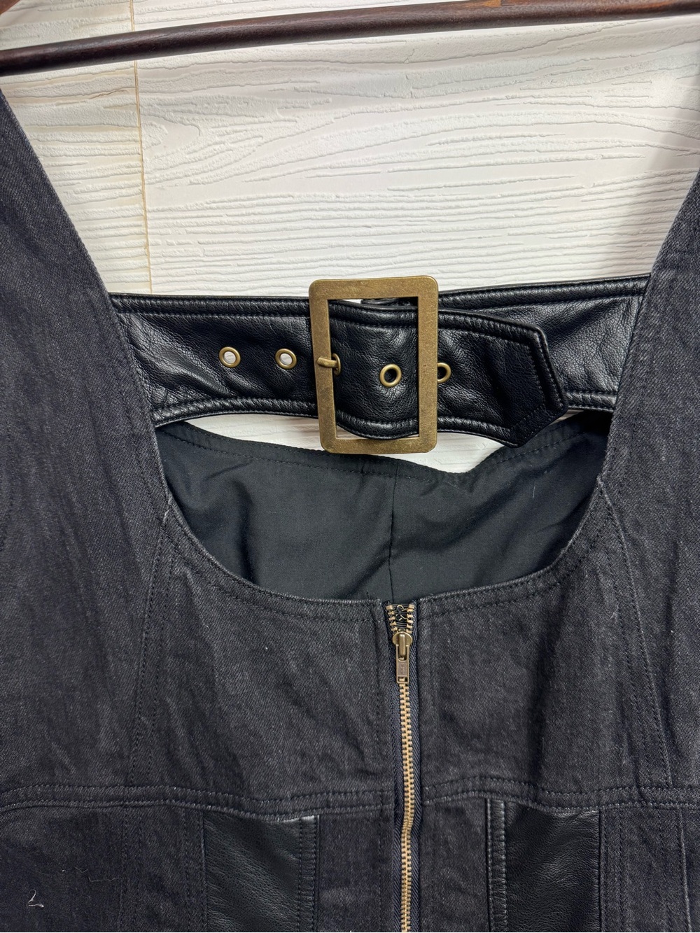 Pilcro Sleeveless Faux-Leather denim Fit-and-Flare Mini Dress XL - Picture 9 of 16